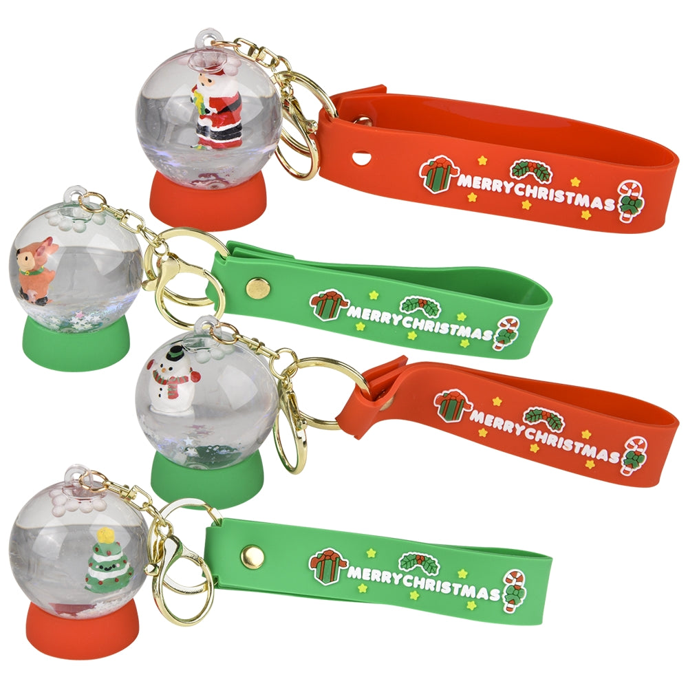 Christmas Liquid Snow Globe Wristlet Clip On (12 Pc Display)