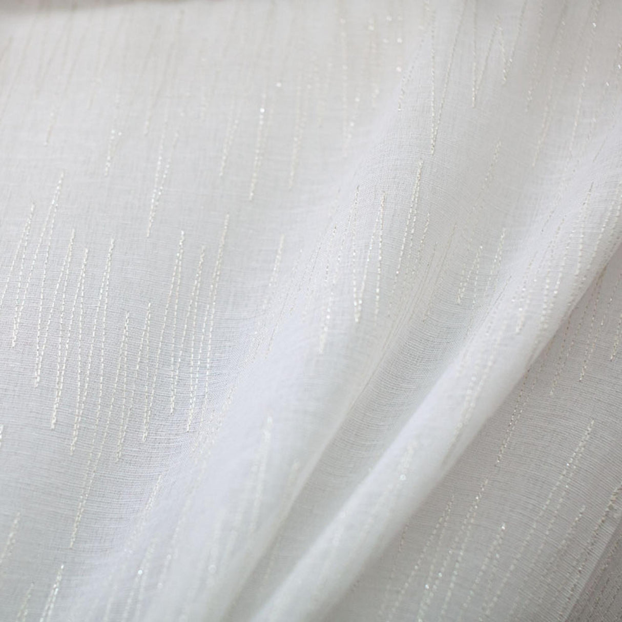 Zeek Fabric Sheer - Metallic Zig Zag Embroidered Sheer Fabric, White, Ivory, Silver, 118" Width (1 Yard)