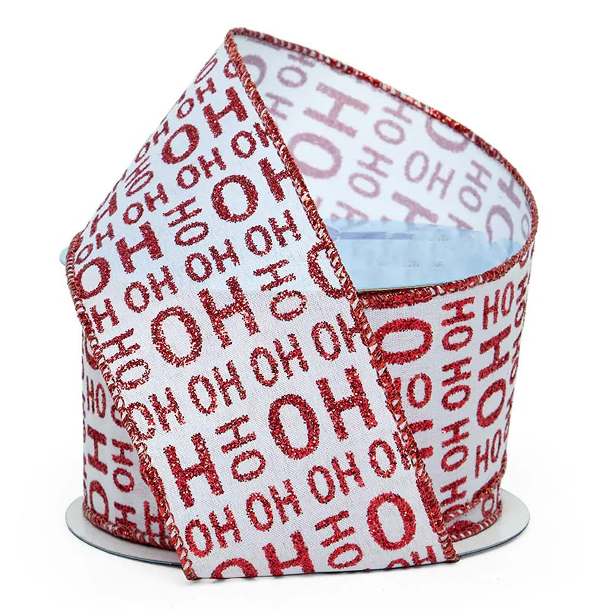 "Ho Ho Ho" Wired Ribbon 2 1/2 '' X 10 yd Red Glitter Text Color 1 / roll