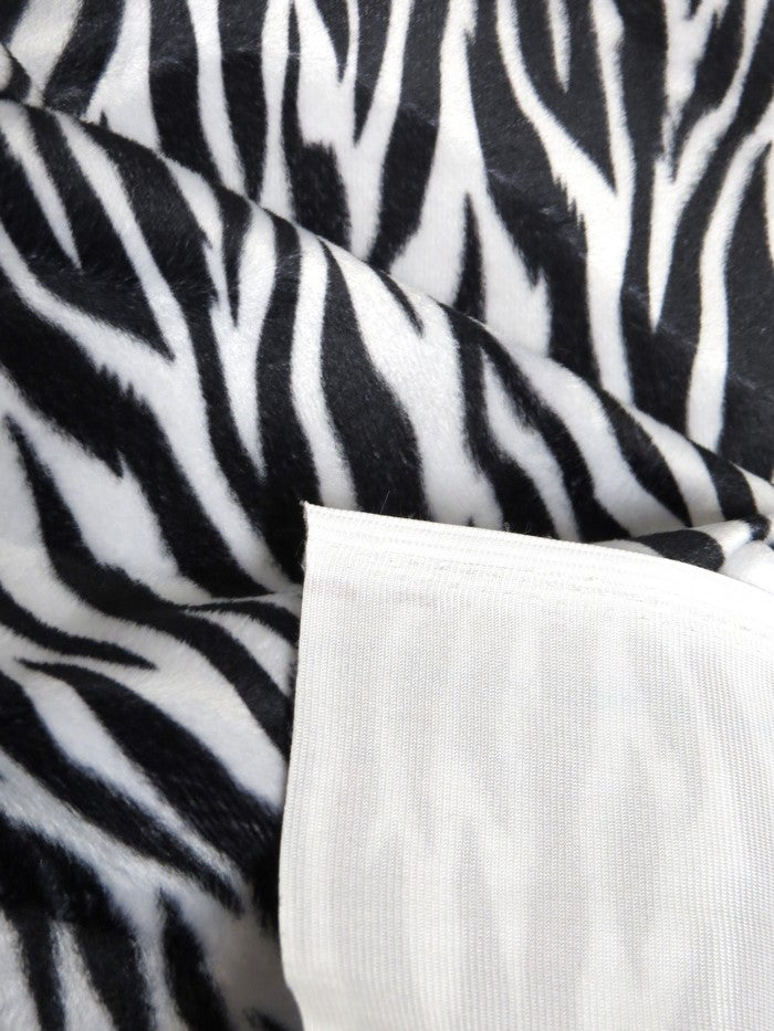 White/Black Small Stripe Velboa Zebra Animal Short Pile Fabric