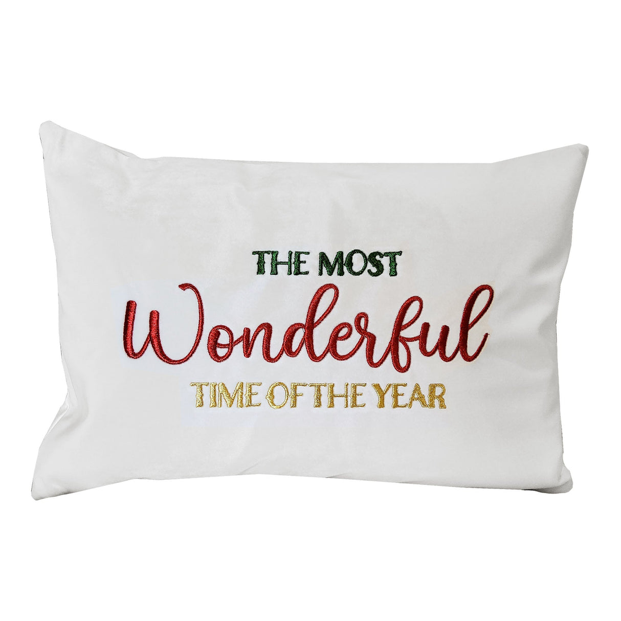 The Most Wonderful Time Of The Year Embroidered Velvet Pillow - Holiday Sentiment, 14X20" (1 Pillow)