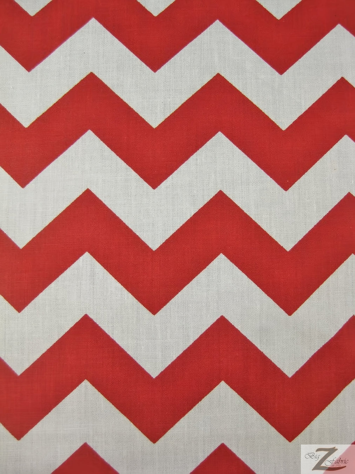 Poly Cotton Fabric 1" Zig Zag Chevron White/Red Sold By The Yard
