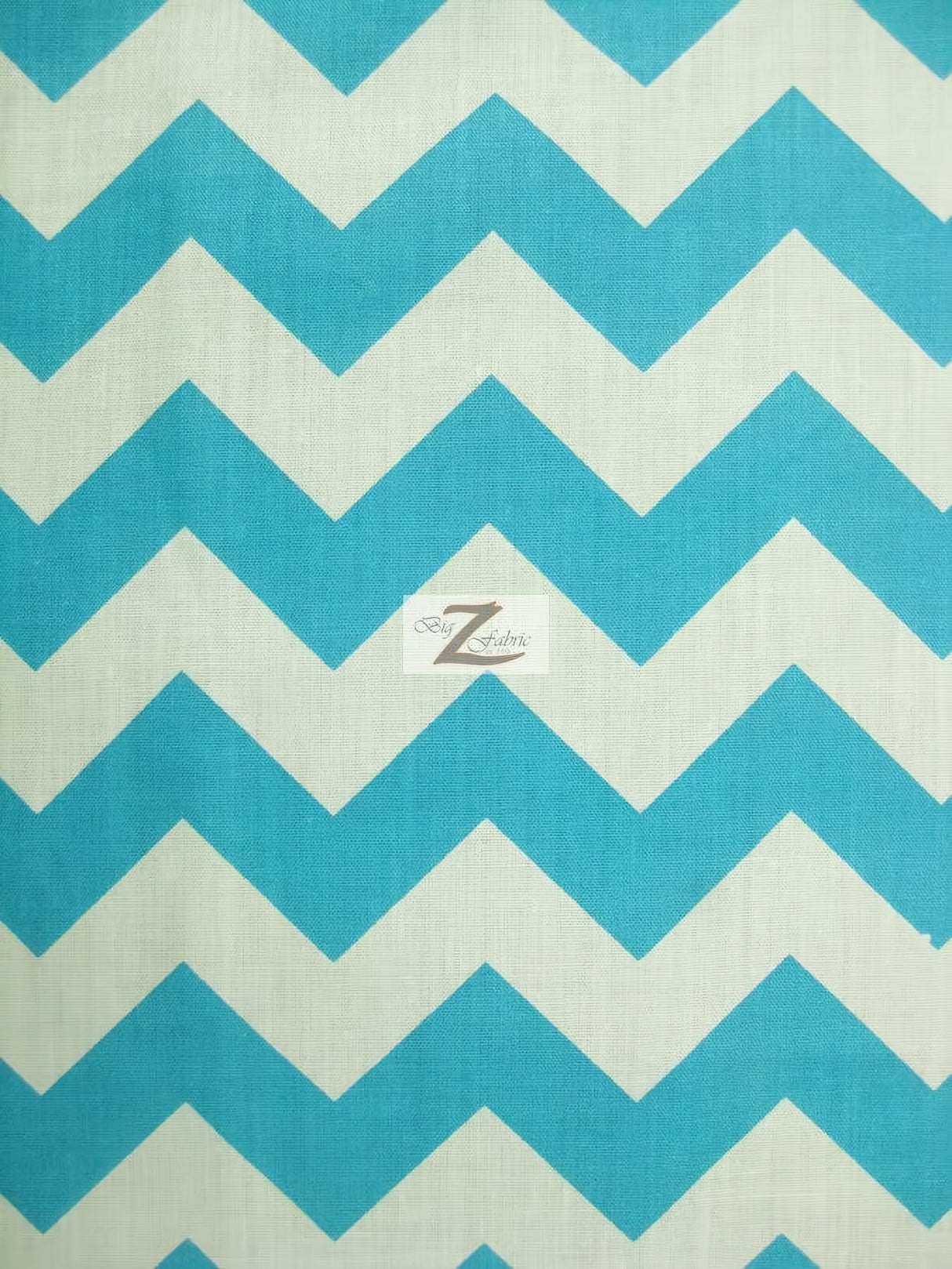 Poly Cotton Fabric 1" Zig Zag Chevron White/Turquoise