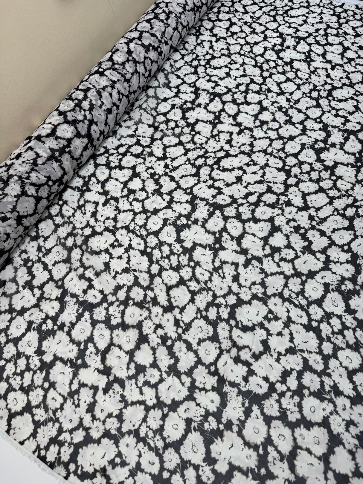 Polyester Chiffon Floral Print Beige Black