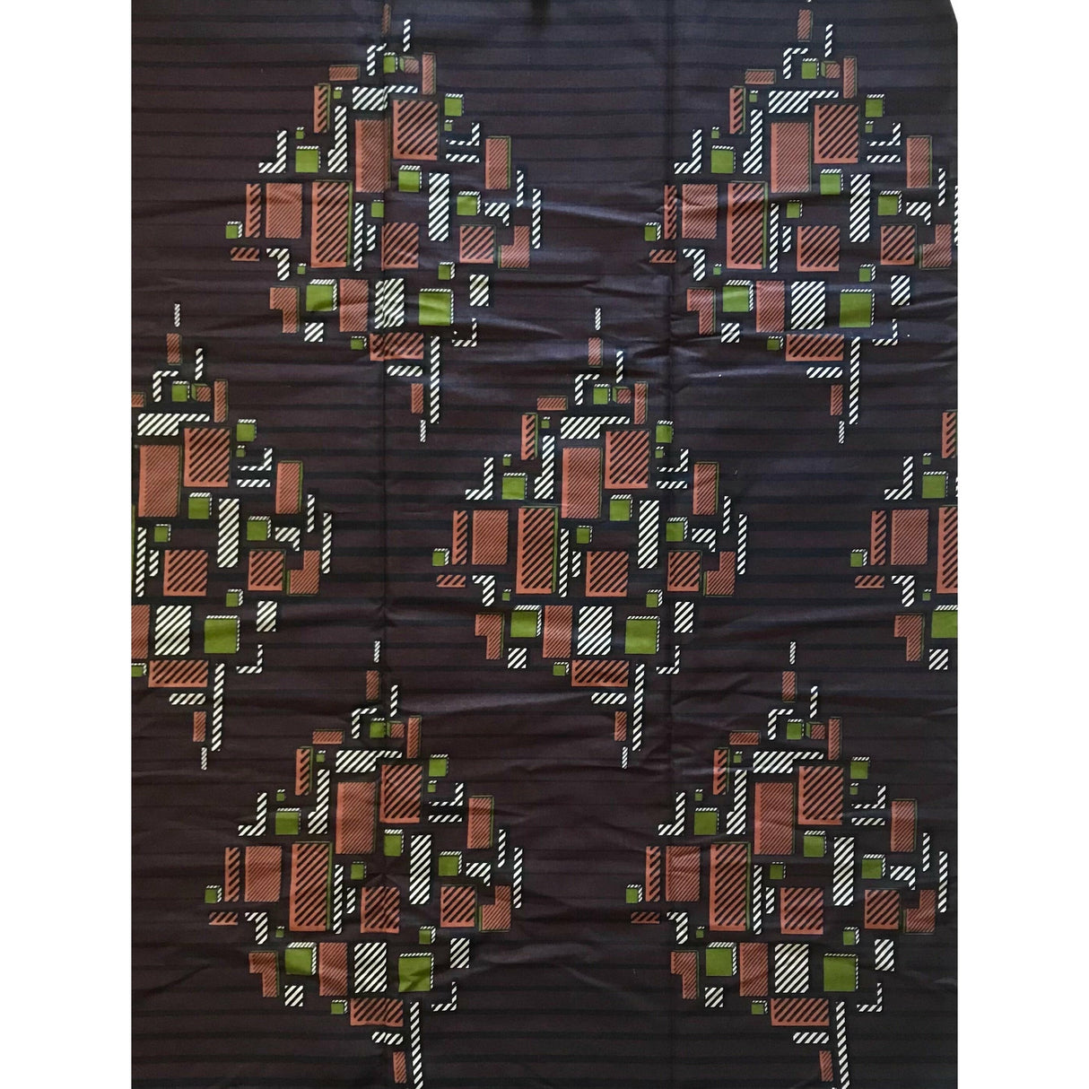Kumasi Skyline 100 Percent Cotton Fabric - Brown, Green, Beige African Print, 45-47" Width (Per Yard)
