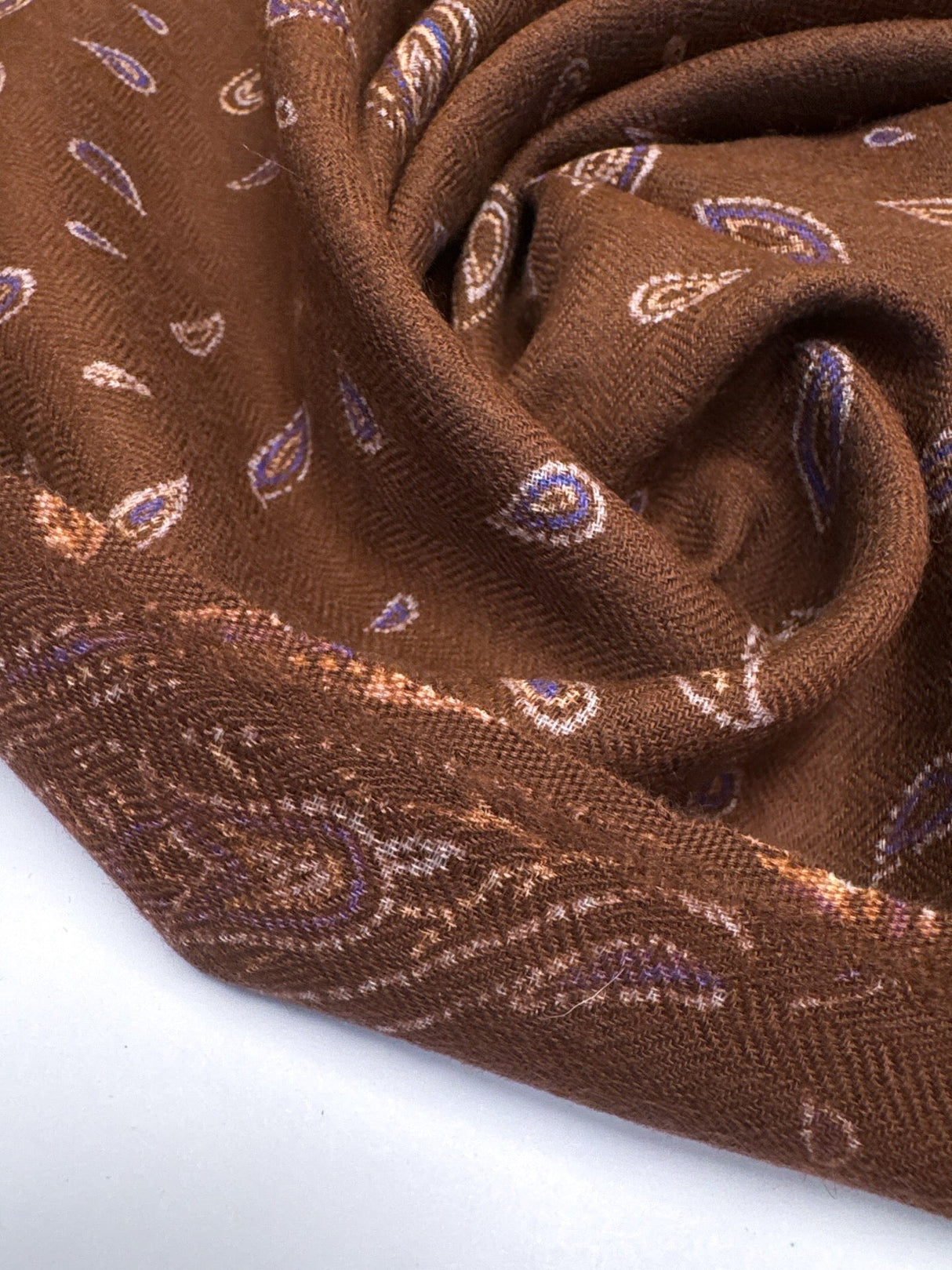 Wool Twill Printed Purple Brown Fabric