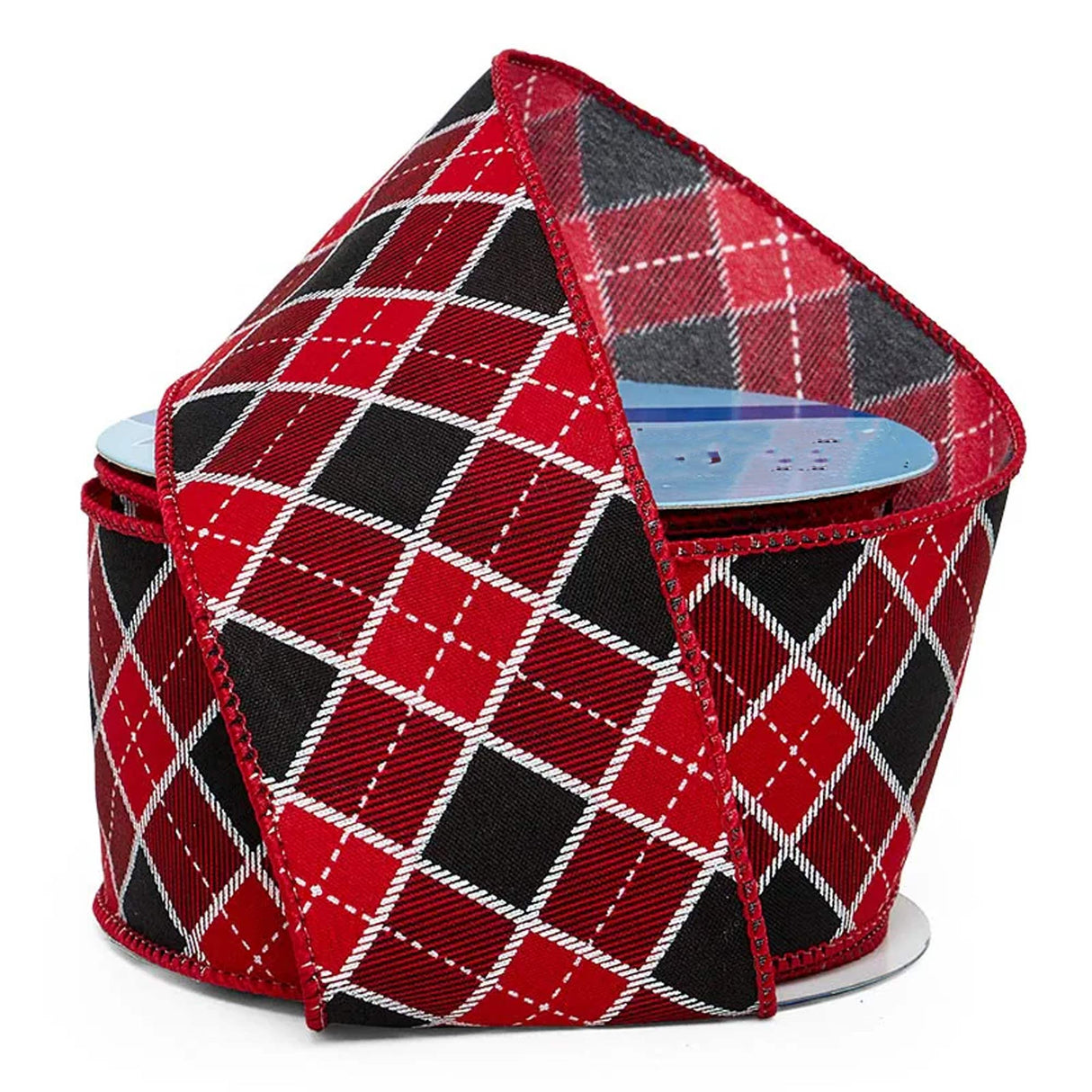 Plaid Patterned Christmas Ribbons 2 1/2 '' X 10 yd Red / Black / White Diamond Color 1 / roll