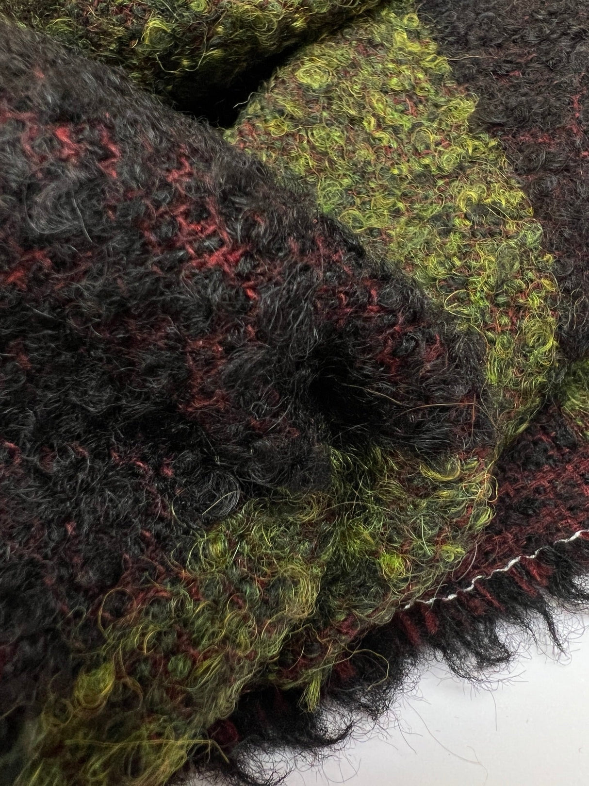 Bouclé Acrylic Blend Striped Red-Green Coat Fabric