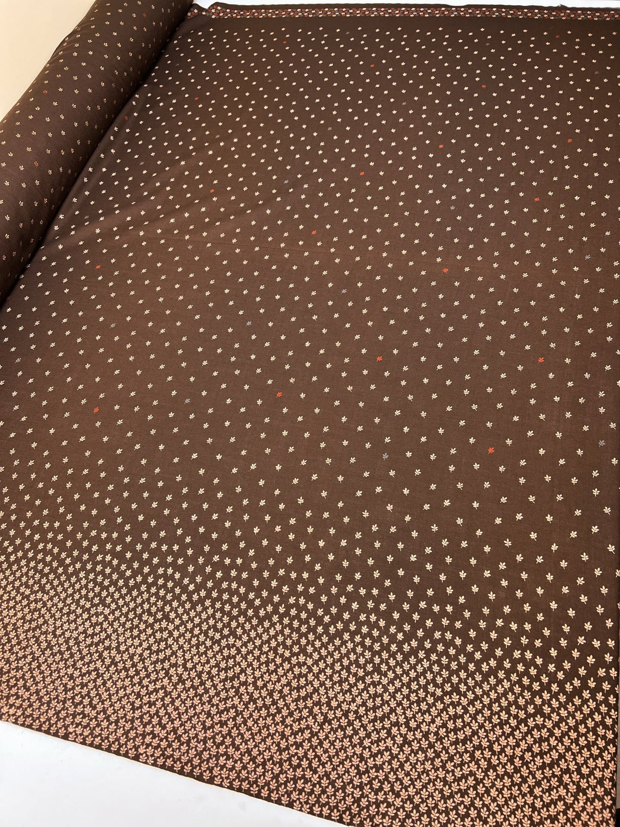 Wool Staple Fabric Brown Beige Floral Print