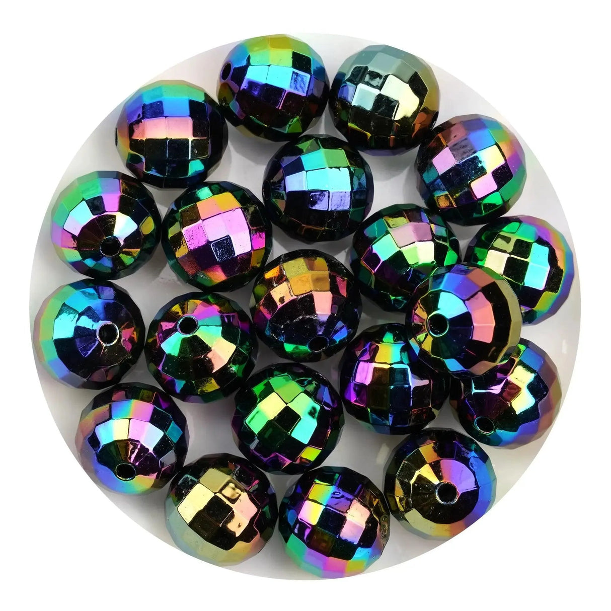 Acrylic Round String Disco Bling Beads - Black Rainbow Iridescent (5 per Bag - 16mm)