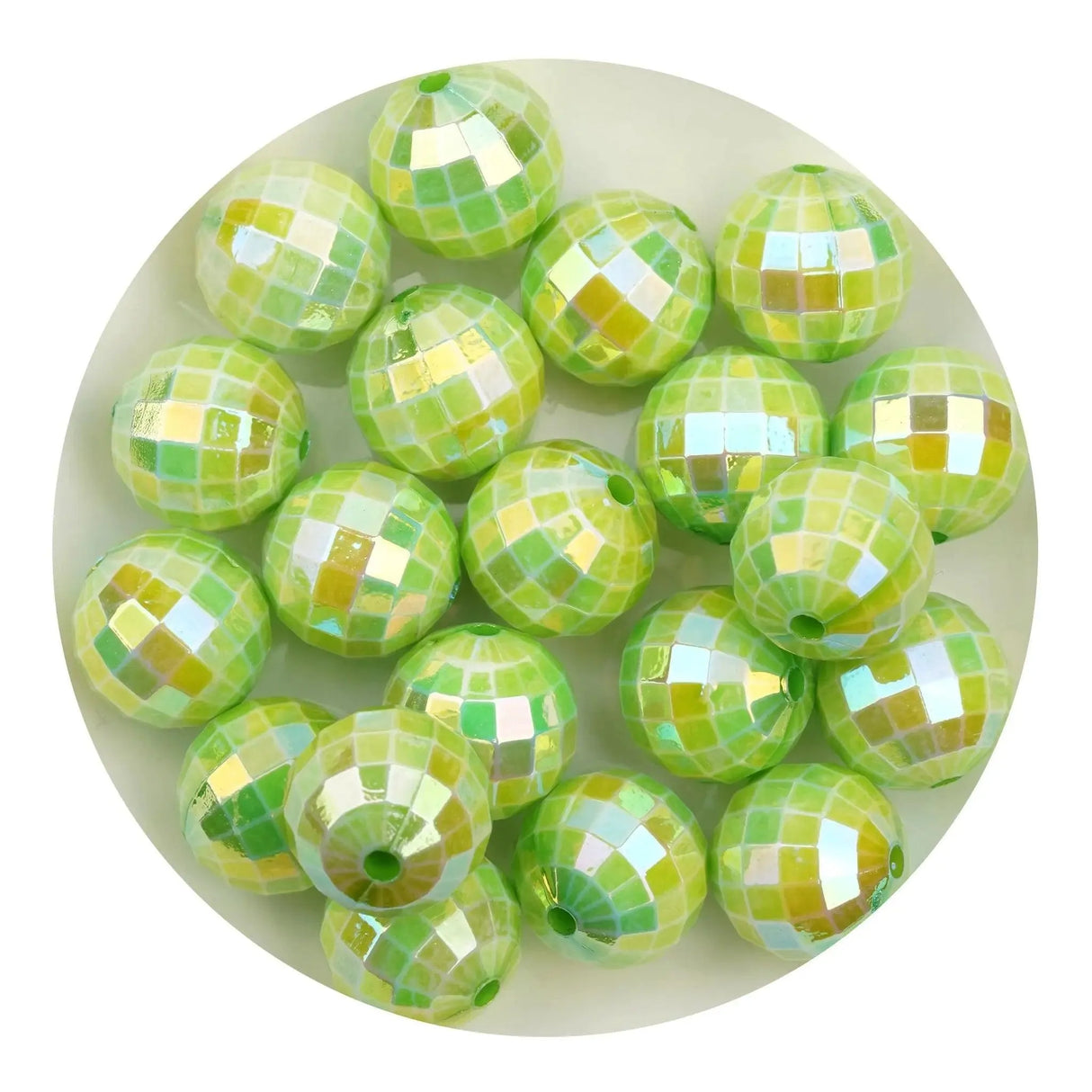 Acrylic Round String Disco Bling Beads - Green (5 per Bag - 16mm)
