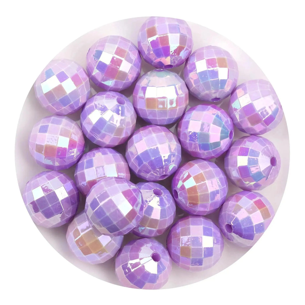 Acrylic Round String Disco Bling Beads - Purple (5 per Bag - 16mm)