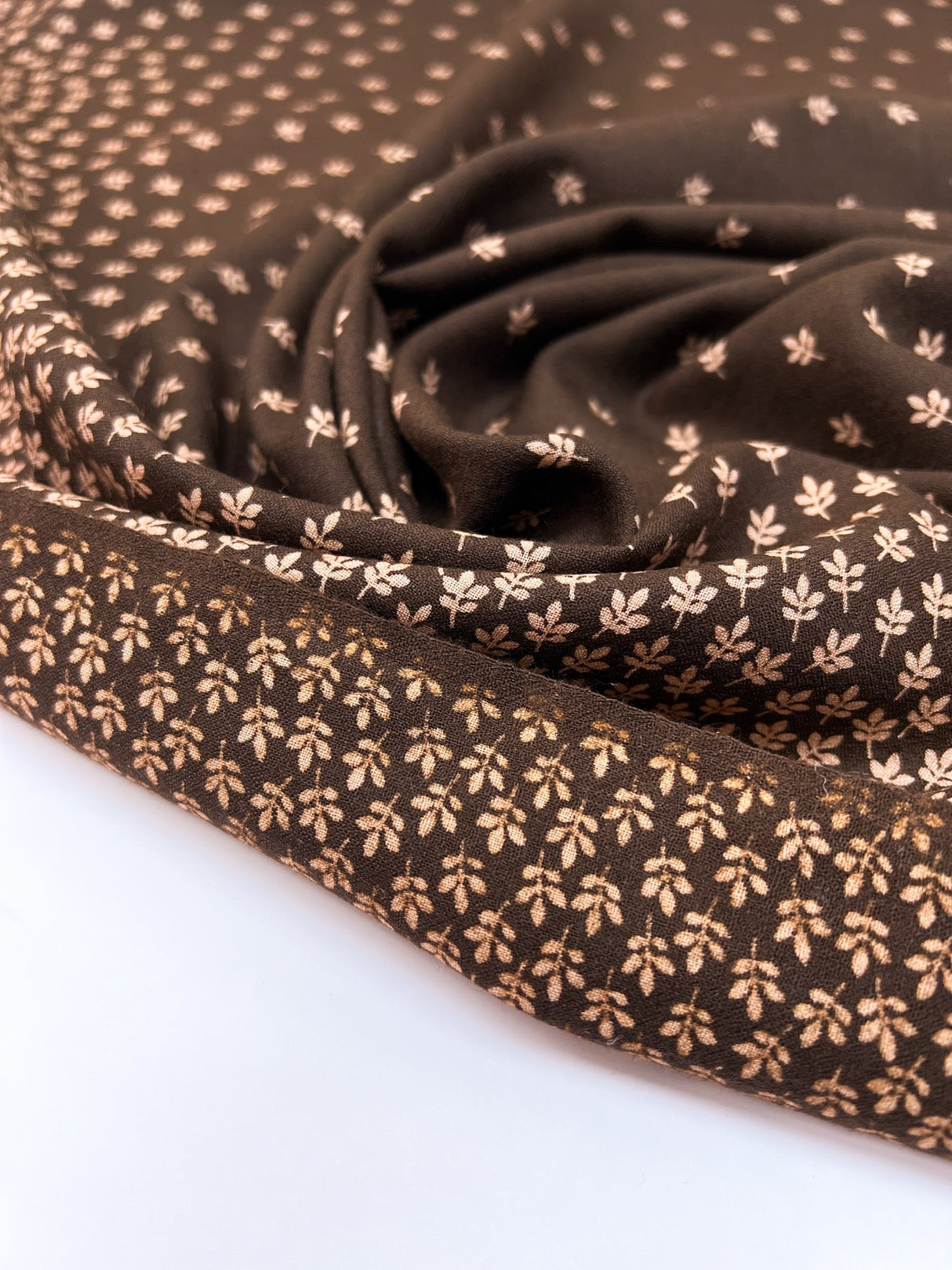 Wool Staple Fabric Brown Beige Floral Print
