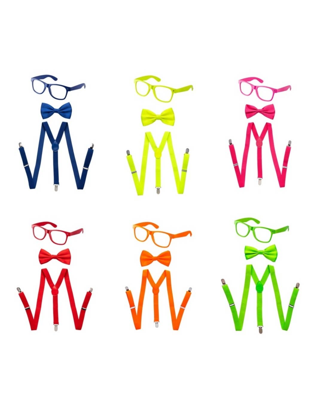 Neon Suspender, Bowtie Accessory Set - Adults