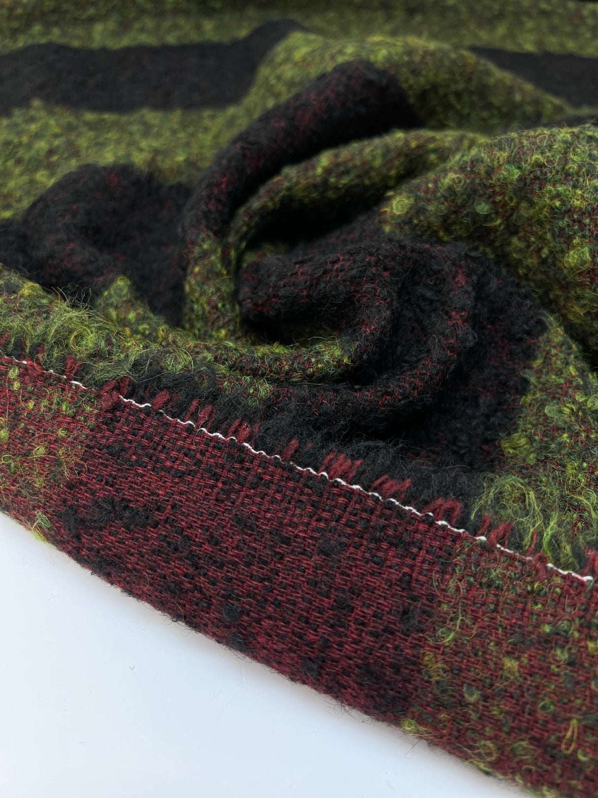 Bouclé Acrylic Blend Striped Red-Green Coat Fabric