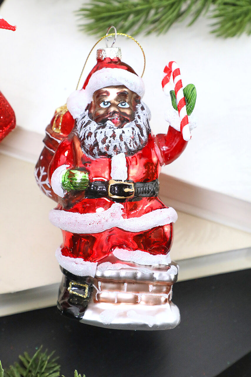 5” African American Santa Glass Ornament