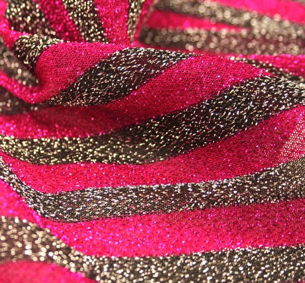 1 yard Fuchsia & Black Glitter Stretch Knit Fabric 58/60" Wide Lightweight Apparel Material