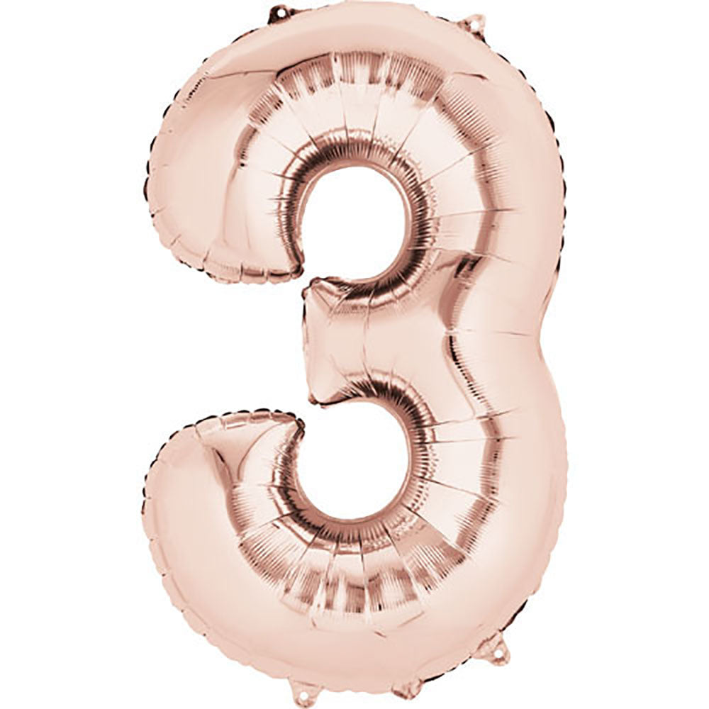 Foil Balloon Number 3 Rose Gold 34 Inch