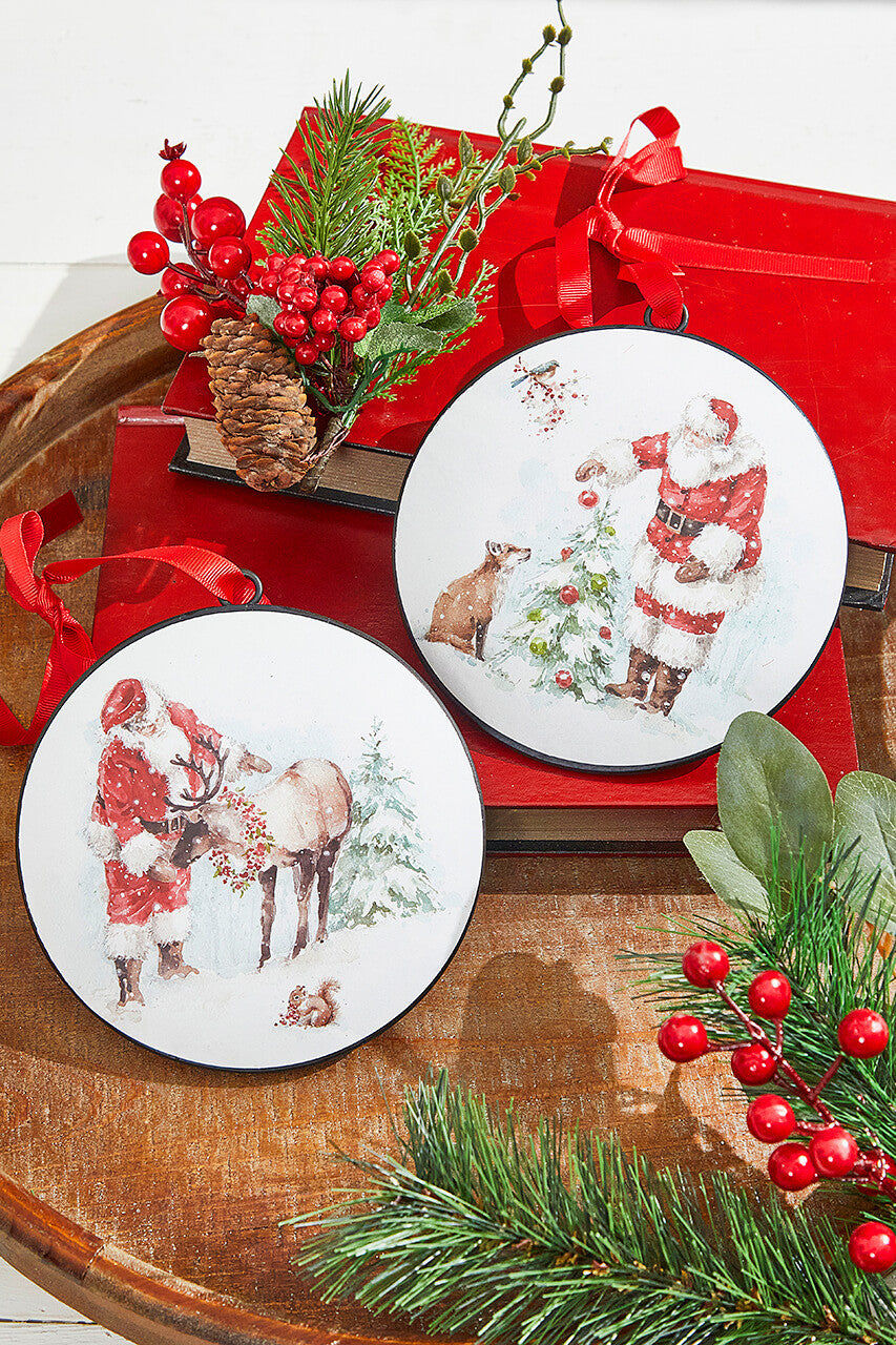 5.75 Inch Santa and Animal Disc Ornament