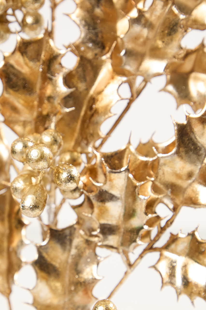 27 Inch Antique Gold Metallic Holly Berry Stem