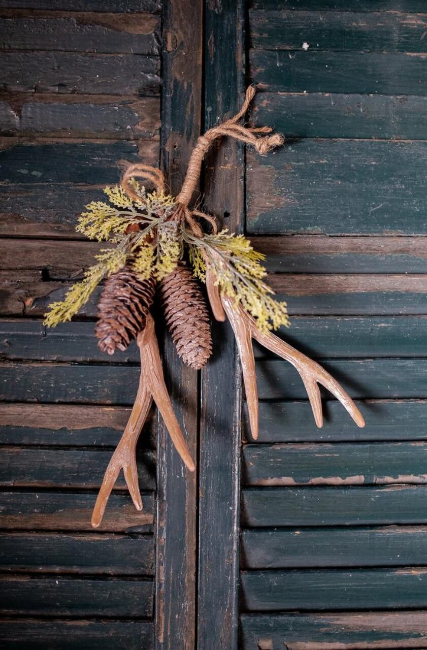 12” Hanging Antler Pinecone Cedar Christmas Ornaments