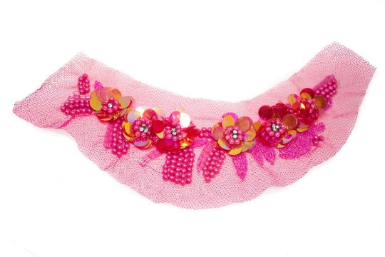 Beaded Applique Floral Sequined 9.50 x 2.50