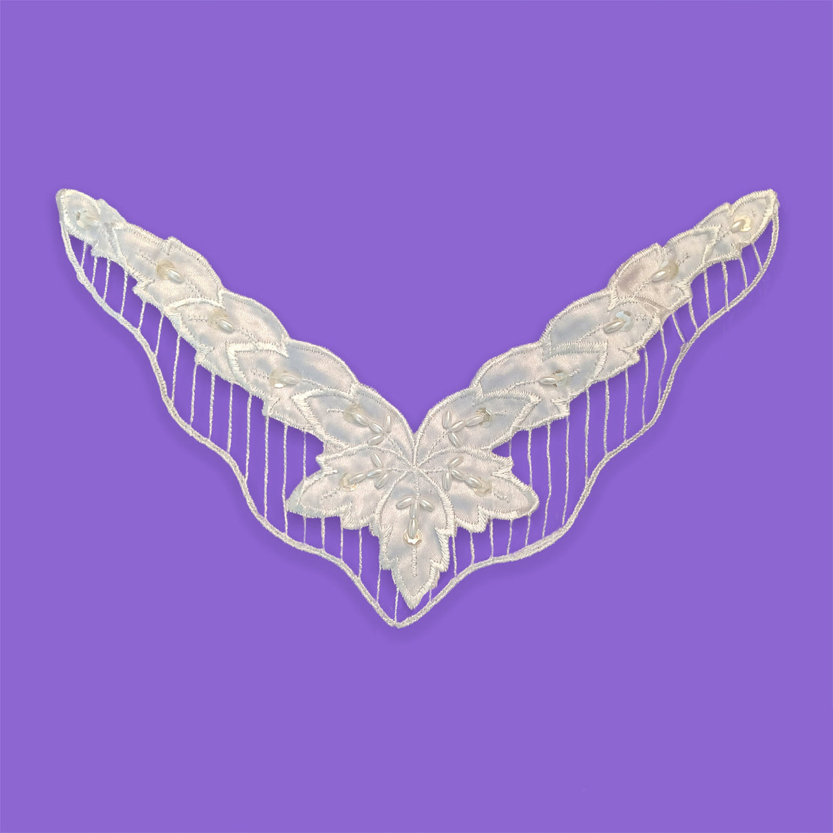 Beaded Lace Applique Embroidered on 100% Polyester Satin 11" x 2.75"