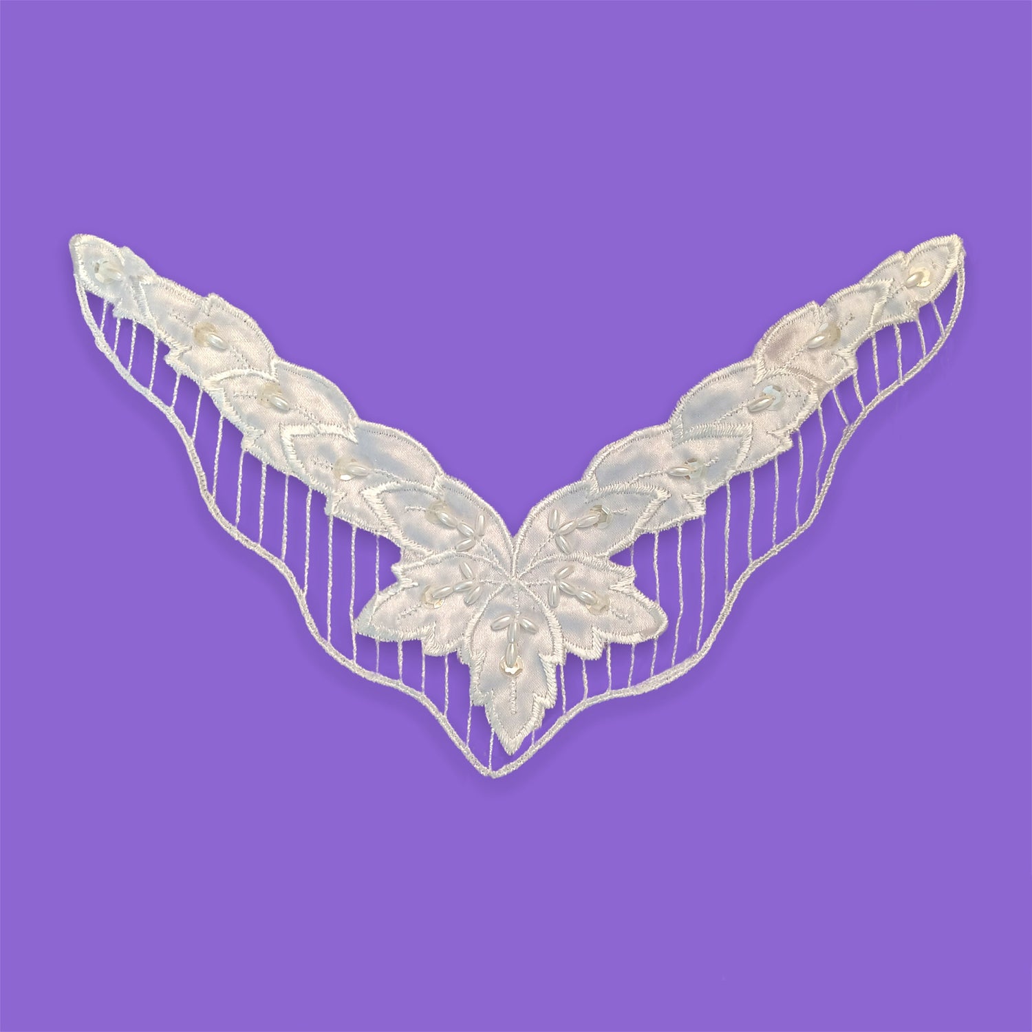 Beaded Lace Applique Embroidered on 100% Polyester Satin 11" x 2.75"