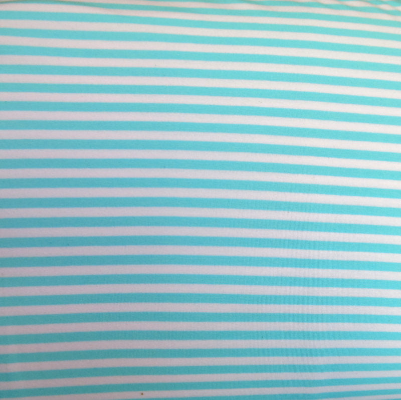 Cotton Lycra Aqua and White 3/16" Stripe Knit Fabric