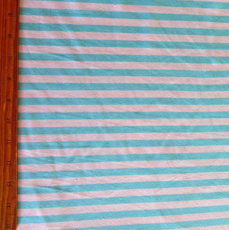Cotton Lycra Aqua and White 3/8" Stripe Knit Fabric