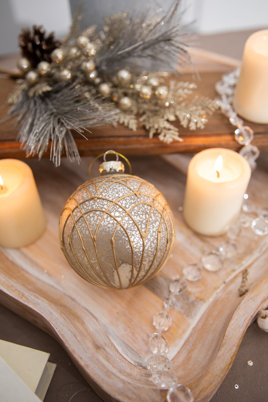 4” Art Deco Pattern Antique Glass Ball Ornament