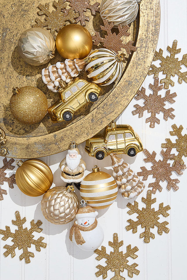 Christmas Shatterproof 25-Piece Ornament Assortment - Gold & White Elegant Holiday Décor Set