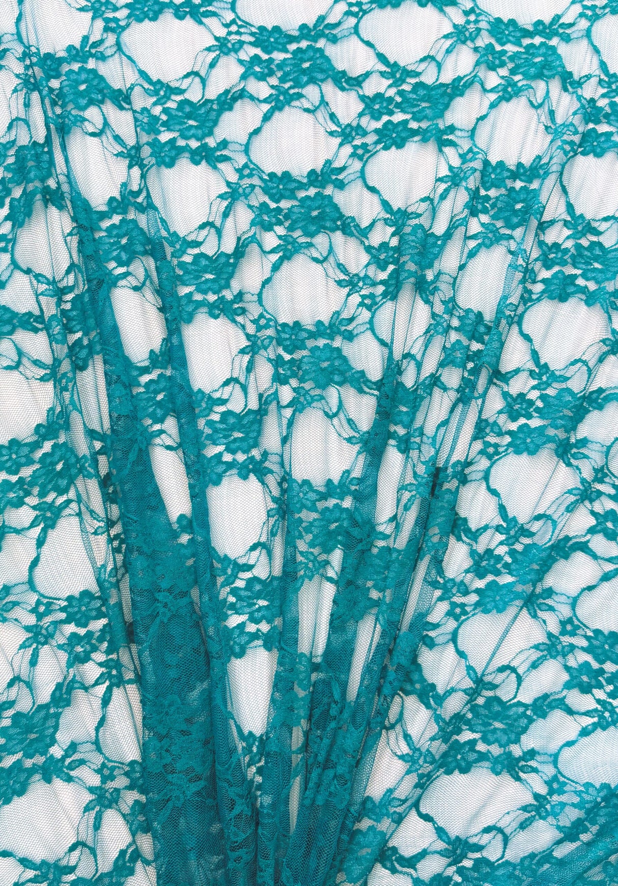 Azure Teal Nylon Spandex Stretch Lace Fabric - Vintage Look Shimmery Floral Sheer, 58/60" Width (1 Yard)