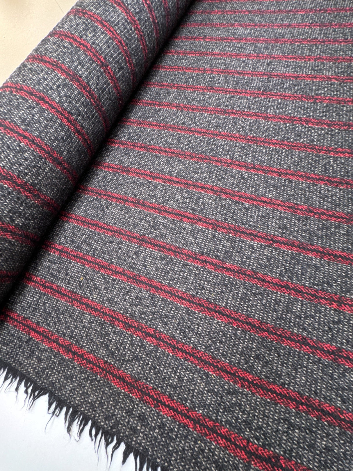 Wool Tweed Melange Striped Gray