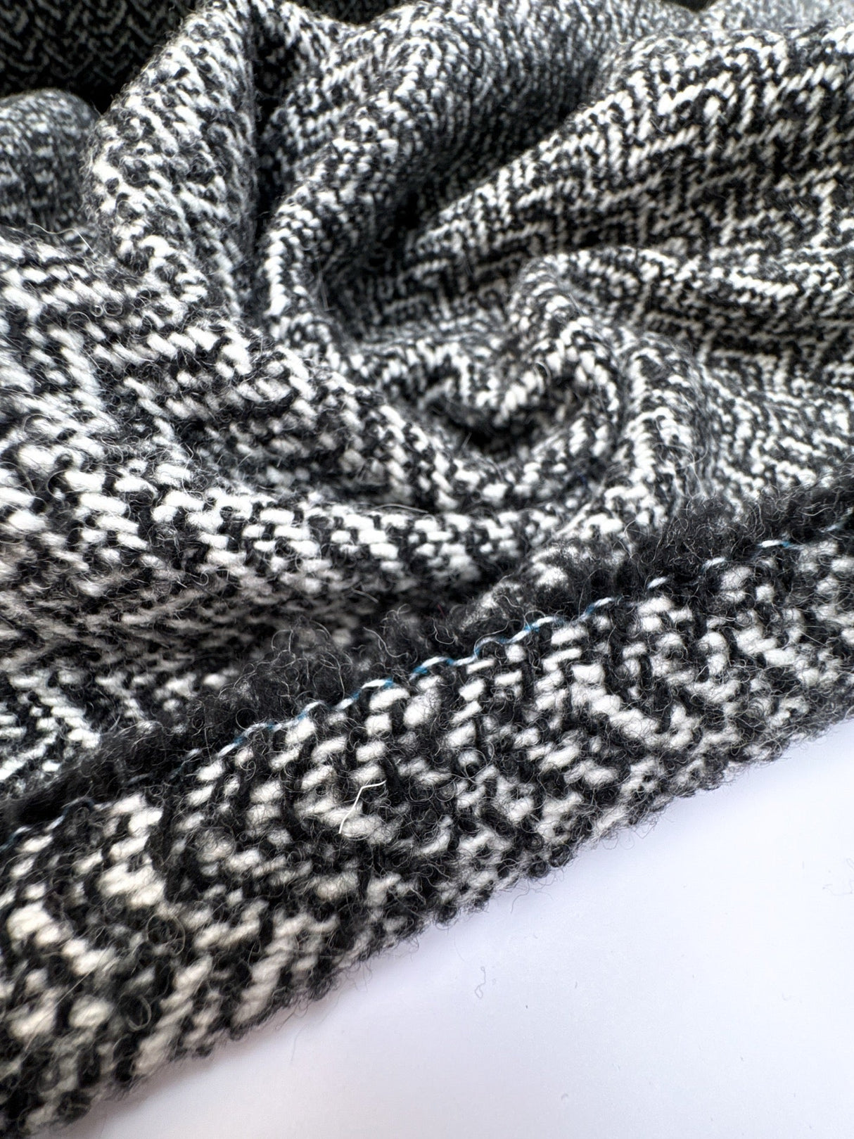 Wool Cotton Tweed Melange Black White