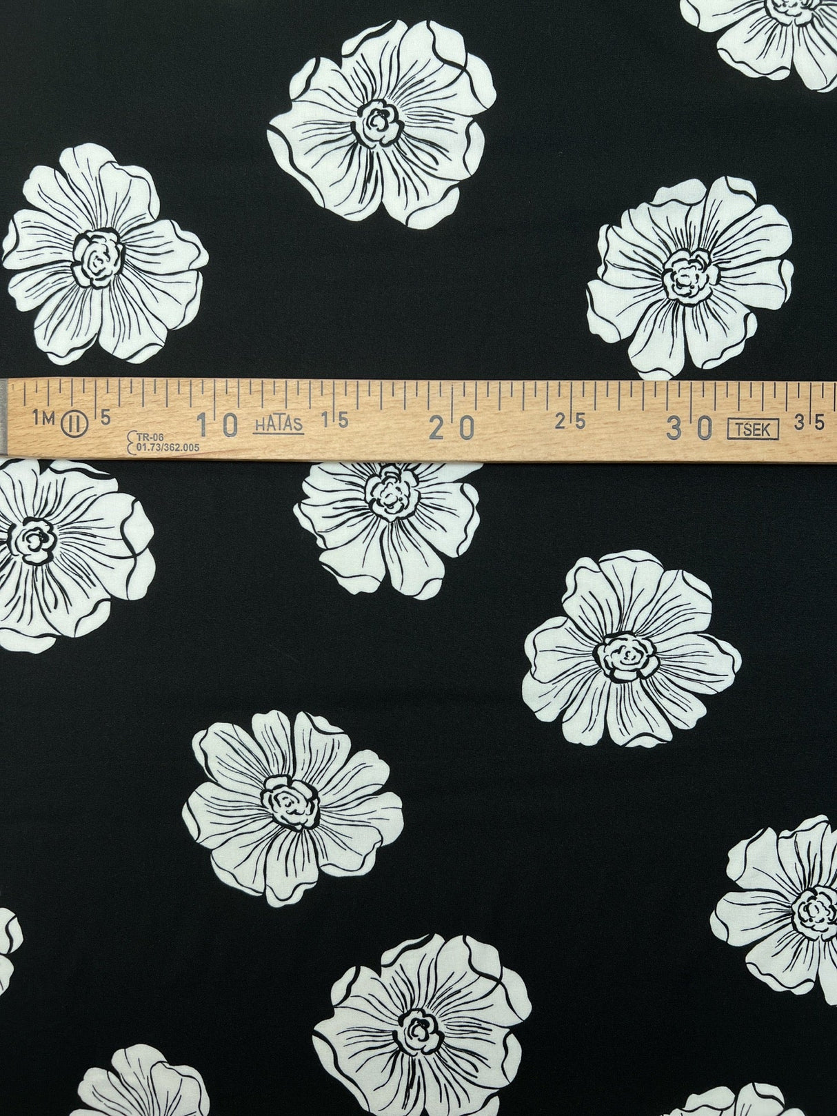 Viscose Printed Floral Fabric Black White