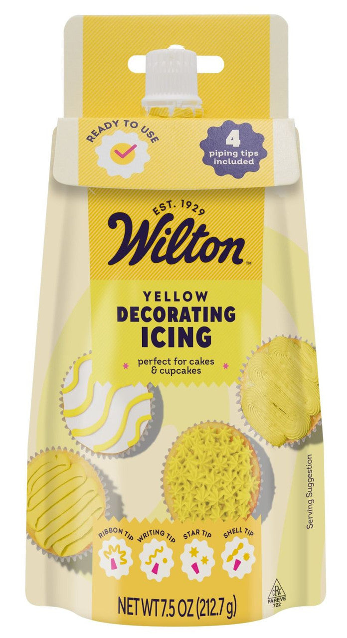 Wilton Yellow Ready-to-Use Decorator Icing Pouch with 4 Tips – 7.5 oz.