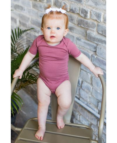 Lucky Friends 701 Baby Onesie Cotton Fabric - Mauve, Short Sleeve, Snap Buttons (0/3-12/18)