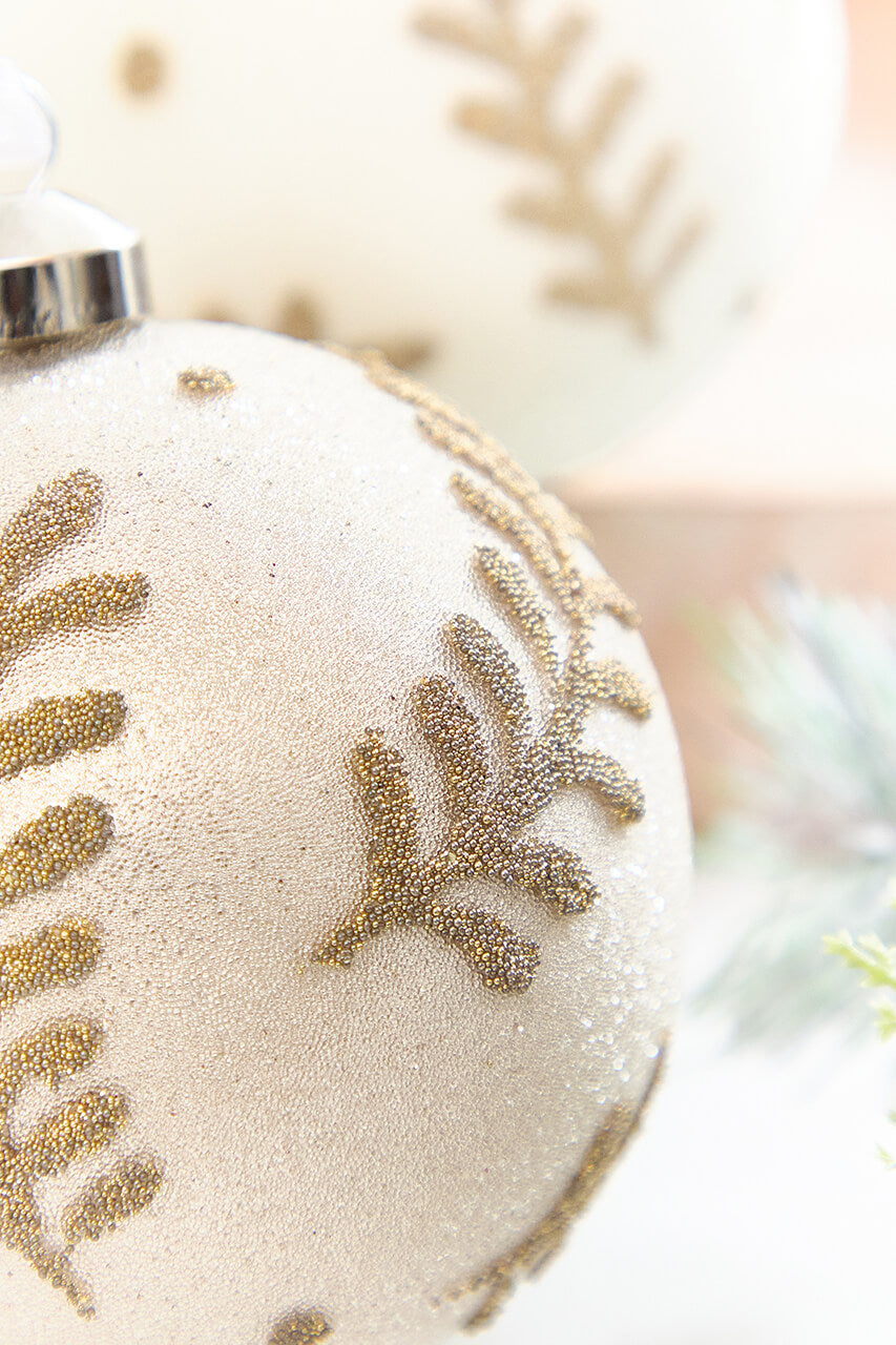 5" Gold Glitter Leaf Glass Ornament