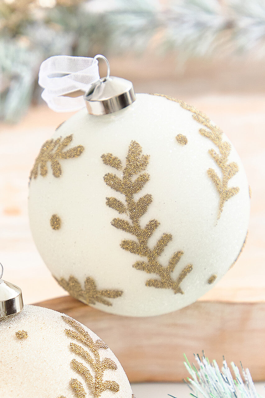 5" Gold Glitter Leaf Glass Ornament
