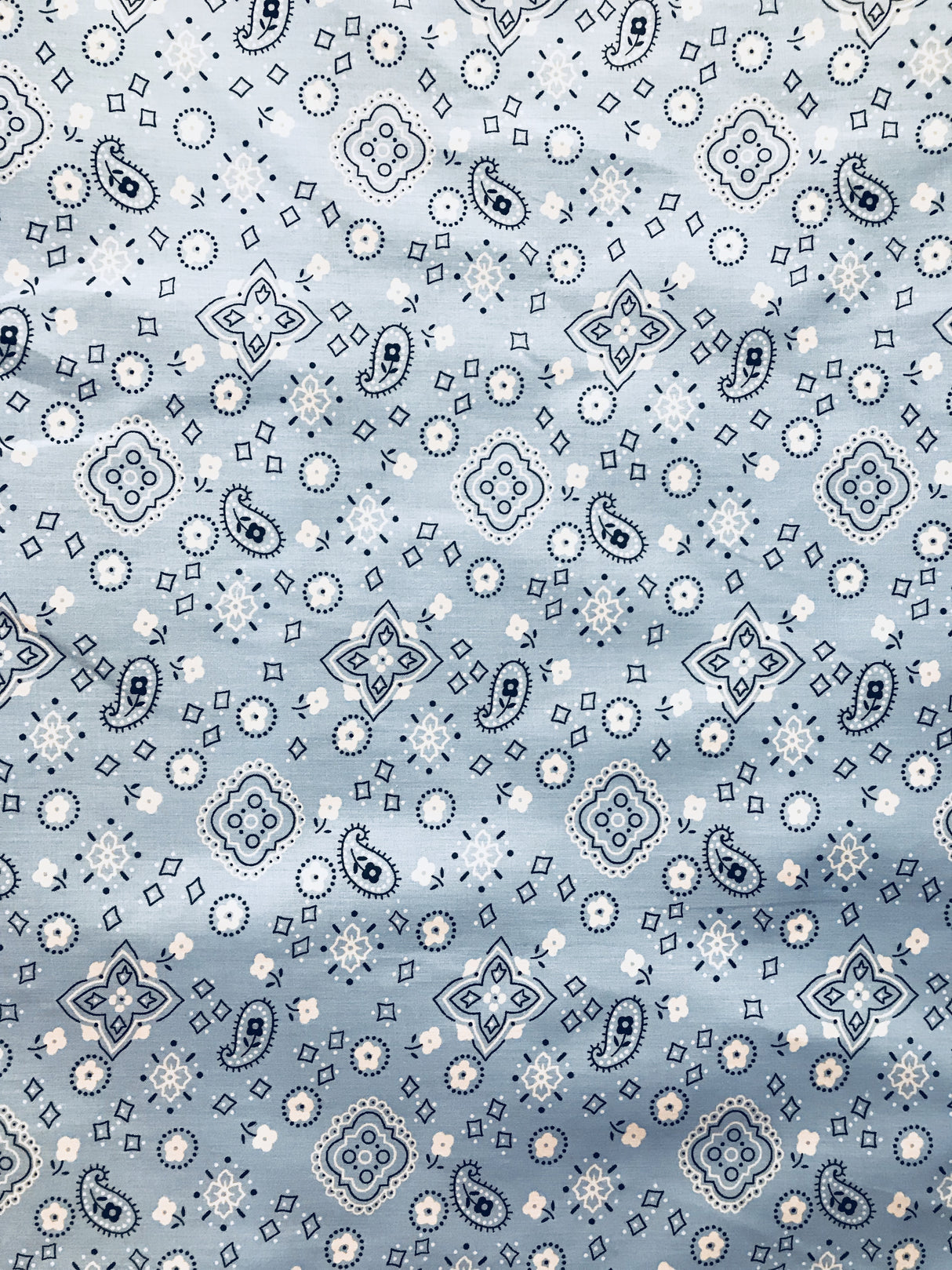1 Yard Baby Blue Paisley Bandanna Cotton Polyester Blend Fabric 59/60 Inch