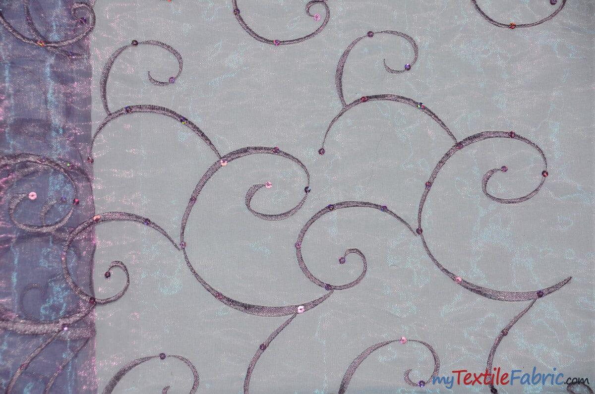 Ferial Organza Embroidery Polyester Fabric - Embroidered Floral Sheer With Sequins, 52/54" Width, Multiple Colors (1 Yard)