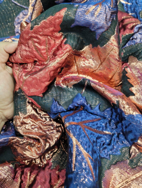 Brocade Jacquard Gold Metallic Maple Leaves