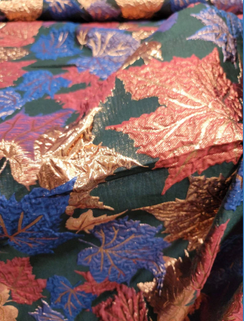 Brocade Jacquard Gold Metallic Maple Leaves