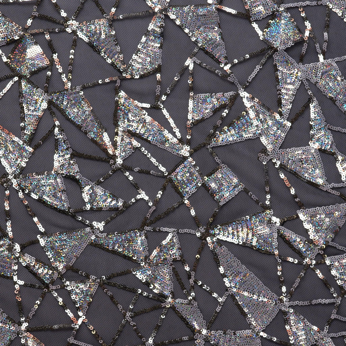 Stretch Mesh Sequin Fabric Black Silver