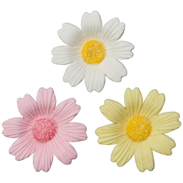 Daisy White Flower Assortment Gum Paste Toppers - 4 per order