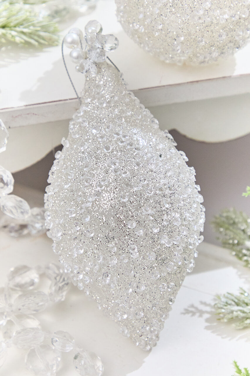 4" - 6" White Beaded Glass Ornament