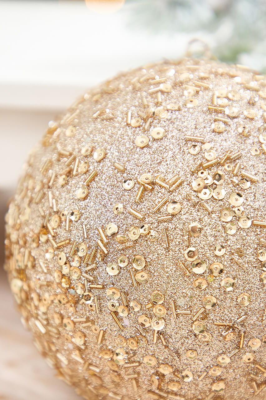 6" Champagne Sequin Glitter Ball Ornament