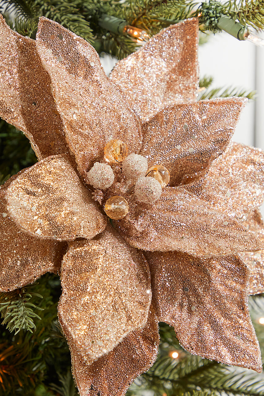 24" x 11" Rose Gold Beaded Sequins Poinsettia Stem