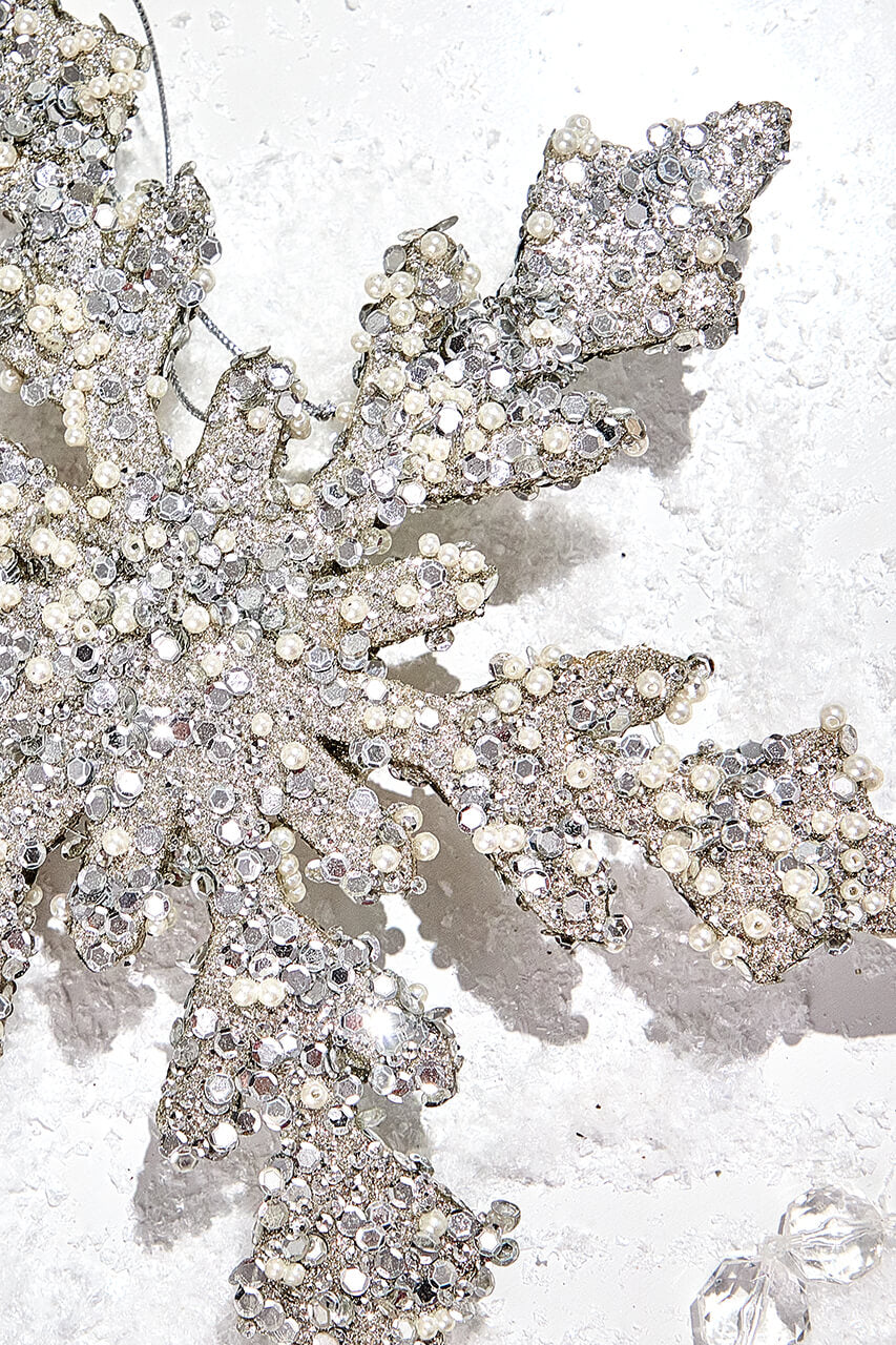 12" Platinum Sequin & Pearl Snowflake